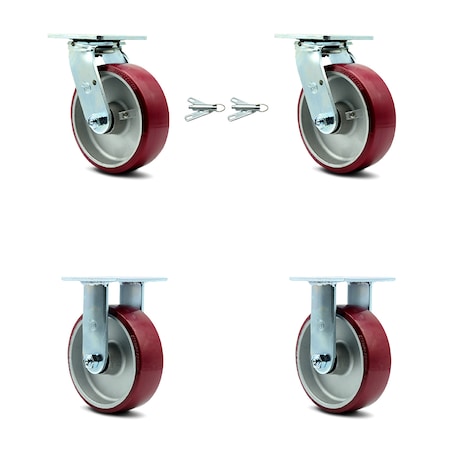 Service Caster 6 Inch Poly on Aluminum Caster Set with Roller Bearings 2 Swivel Lock 2 Rigid SCC-30CS620-PAR-BSL-2-R-2
